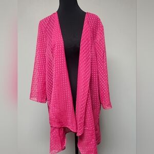 Susan Graver Pink Swiss Dot Sheer Kimono Shrug Beach Coverup Vacation Wedding